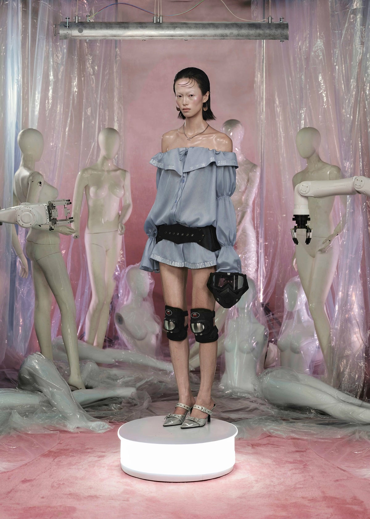 LABEL Silk Off Shoulder Puffy Sleeved Shirt