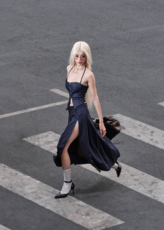 Sizzle Striped Split Thigh Skirt