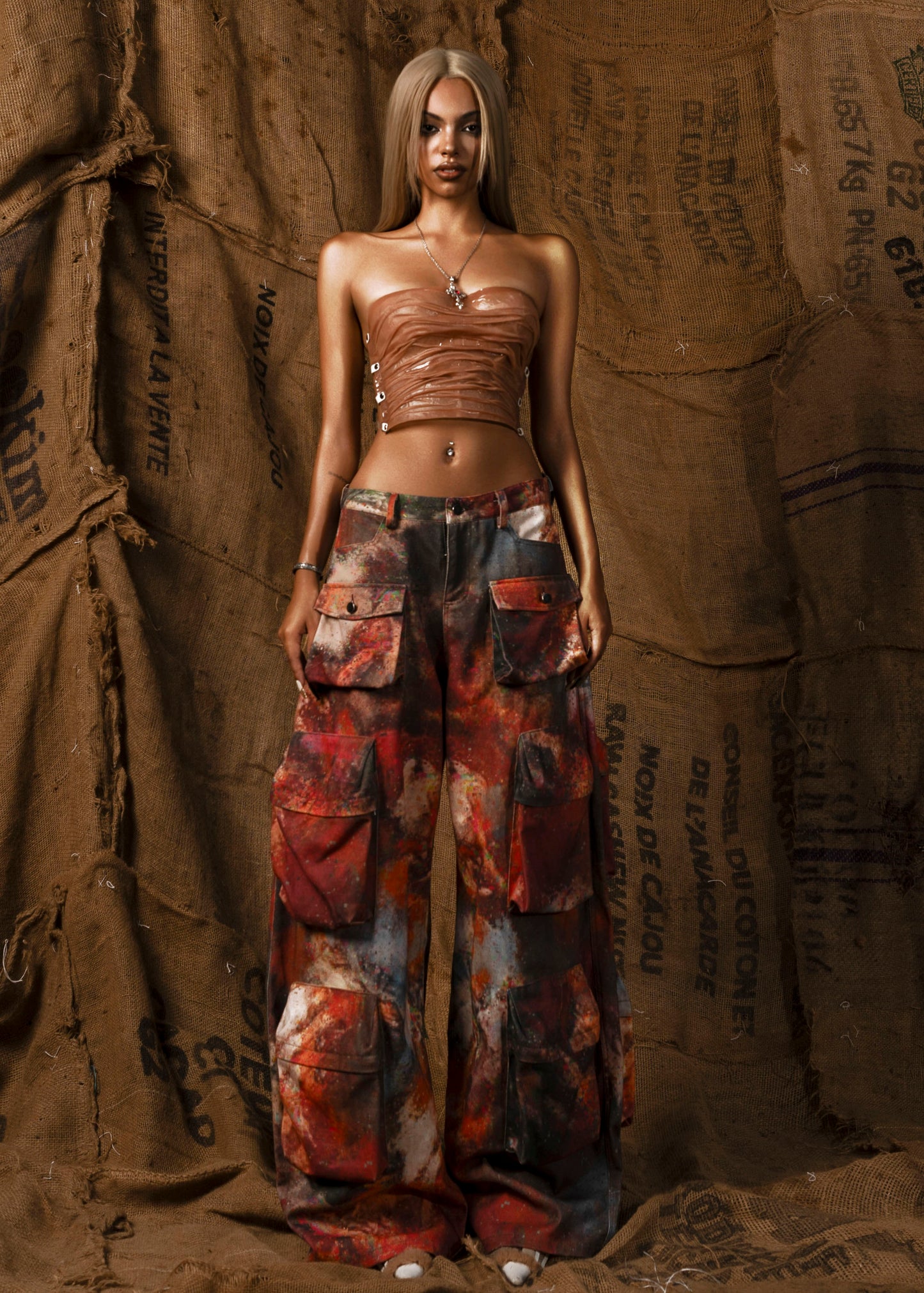 Mother Painted Pattern Cargo Jeans