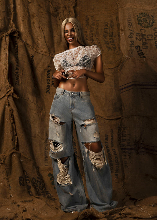 Mother See Through Floral Lace Top