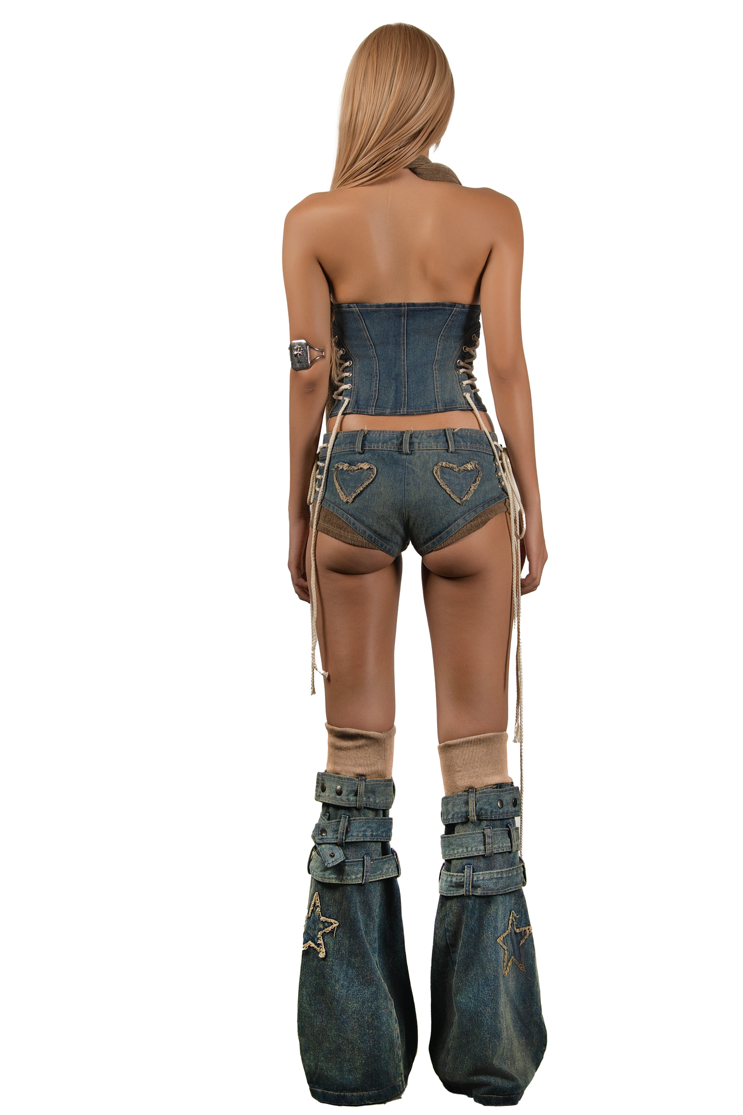 POP Lace Up Side Denim Micro Shorts