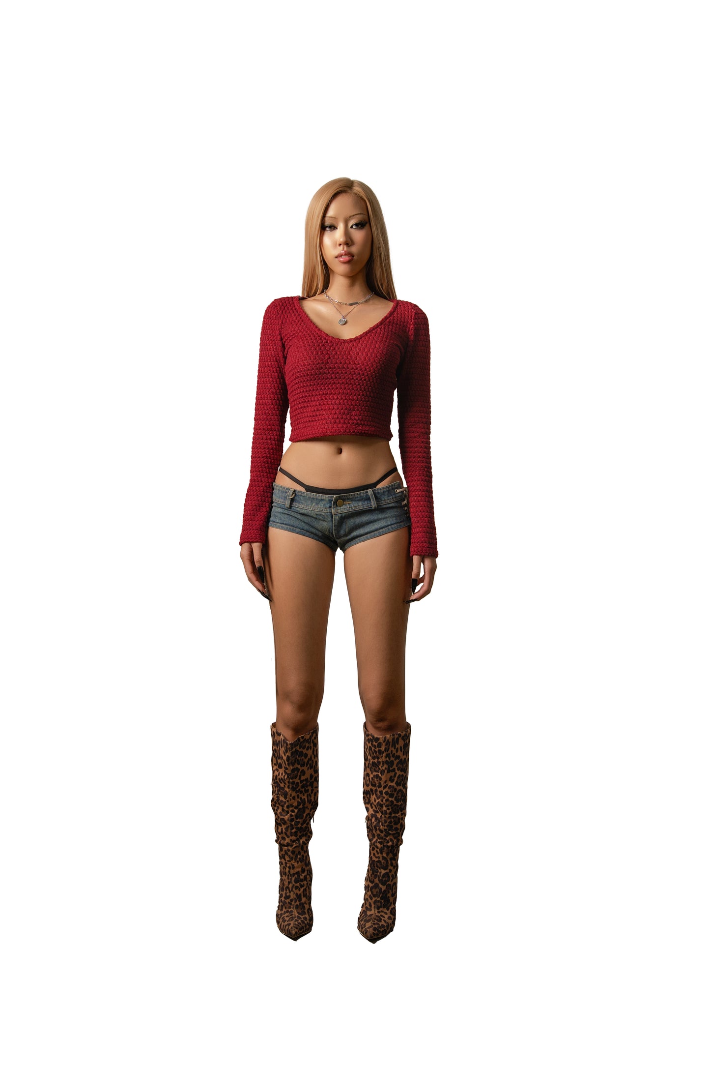 POP Lace Up Side Denim Micro Shorts