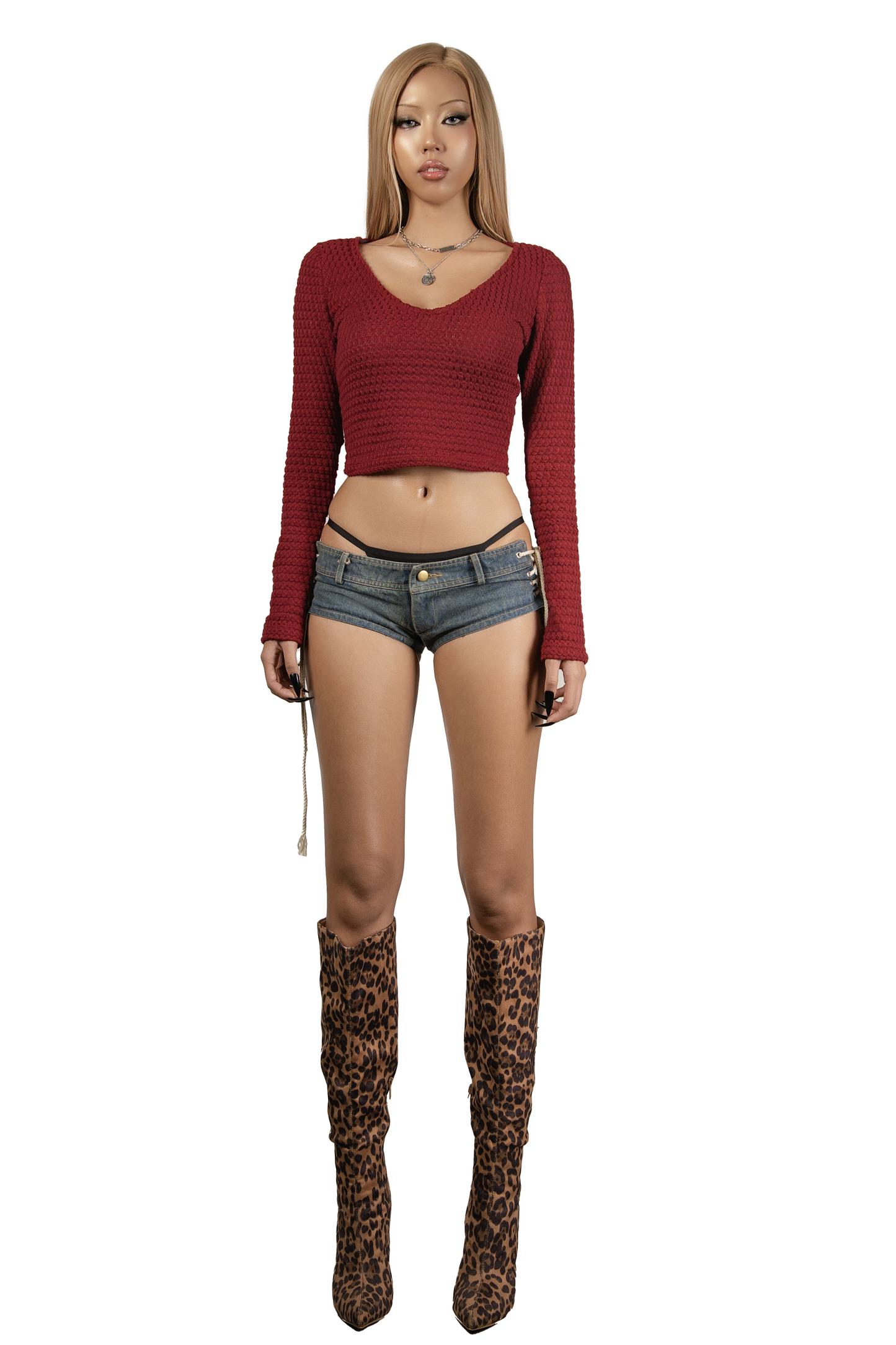 POP Long Sleeve Vneck Cropped Top