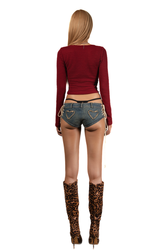 POP Long Sleeve Vneck Cropped Top