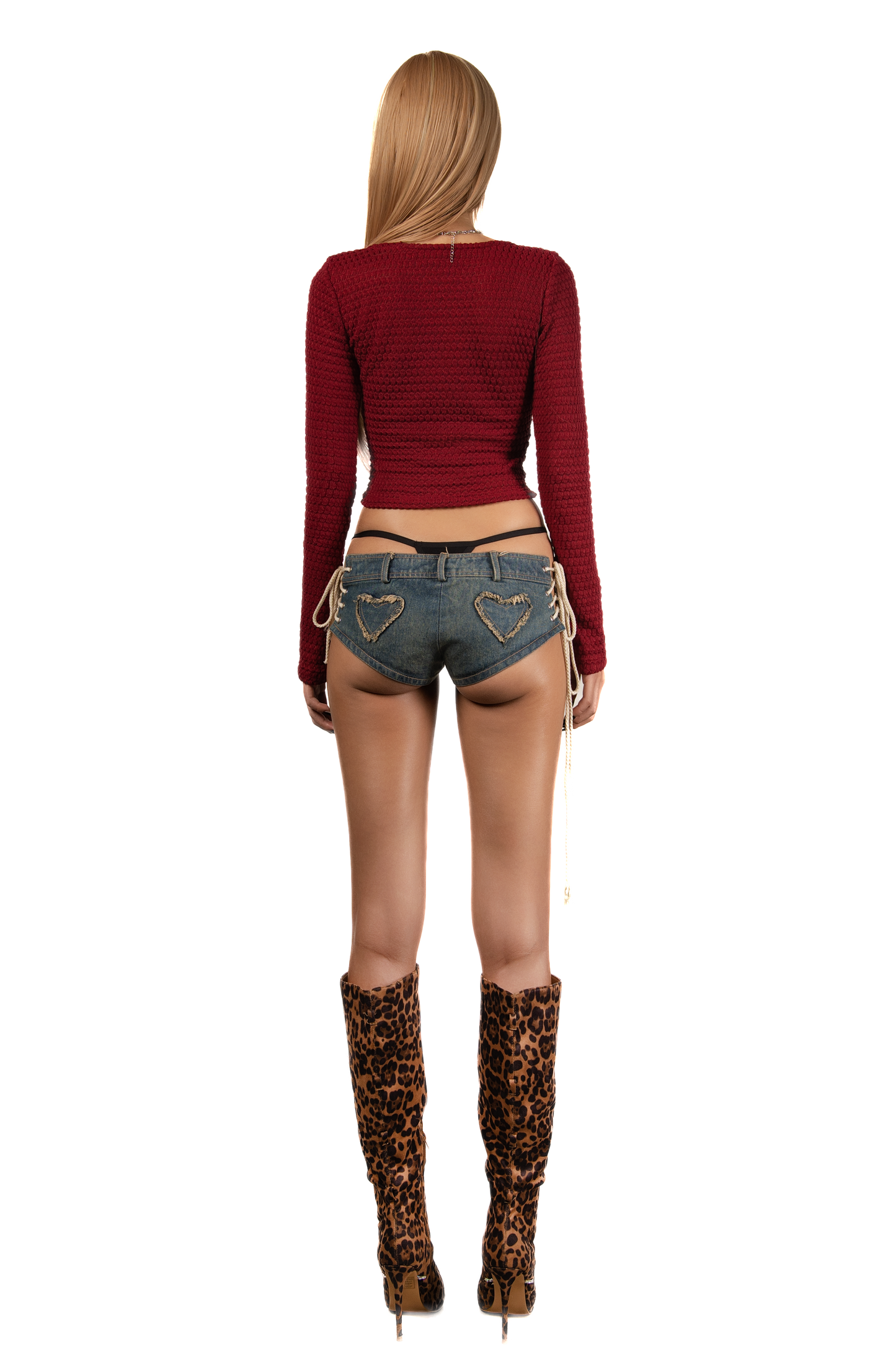 POP Lace Up Side Denim Micro Shorts