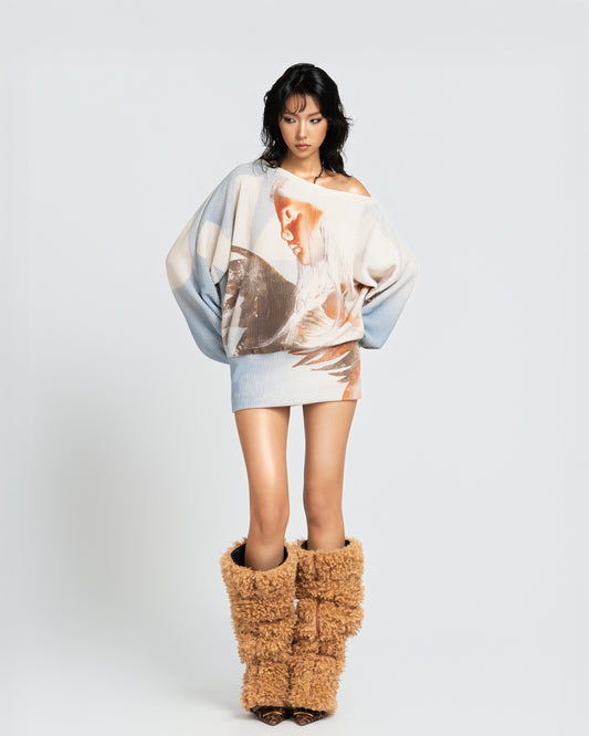 MAP Knit Batwing Sleeve Mini Dress