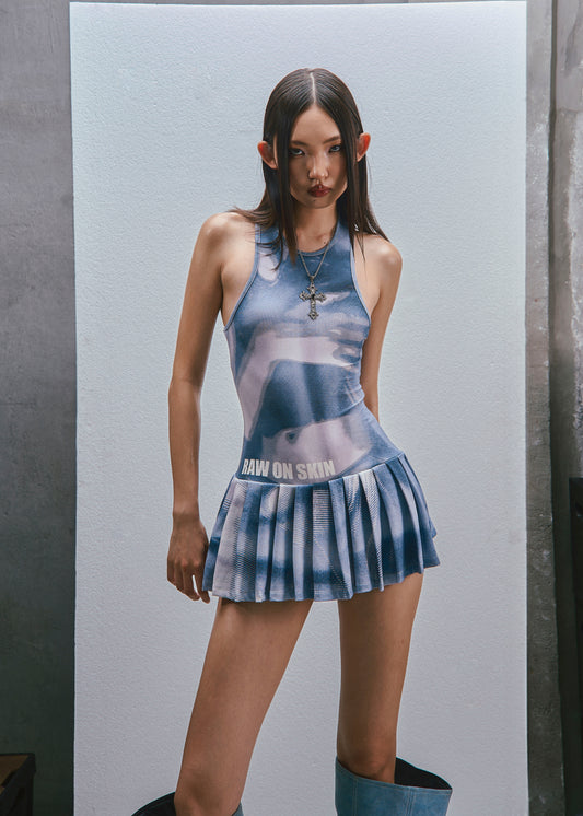 RAW Printed Tank Pleated Mini Dress