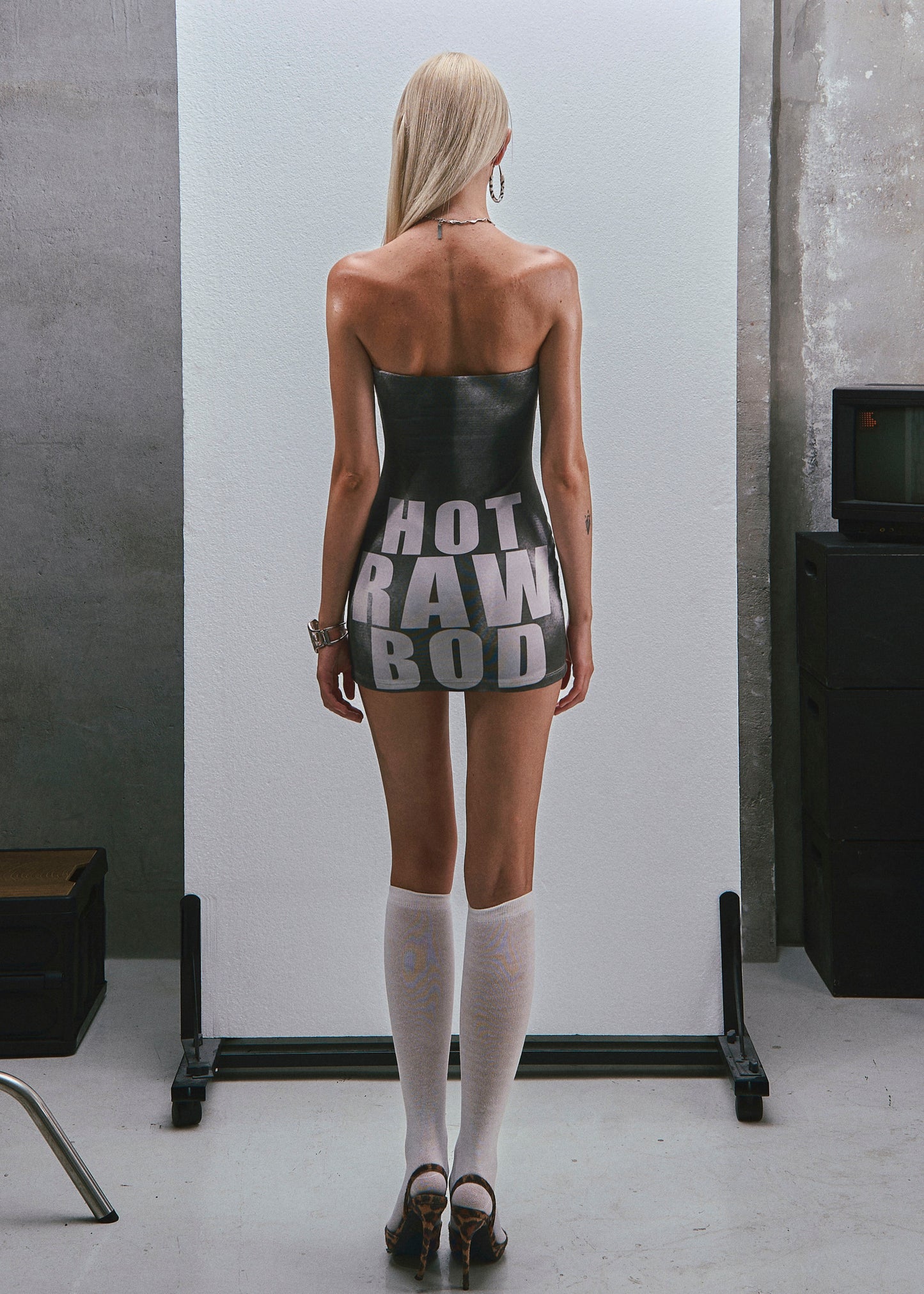 RAW Text Printed Strapless Dress