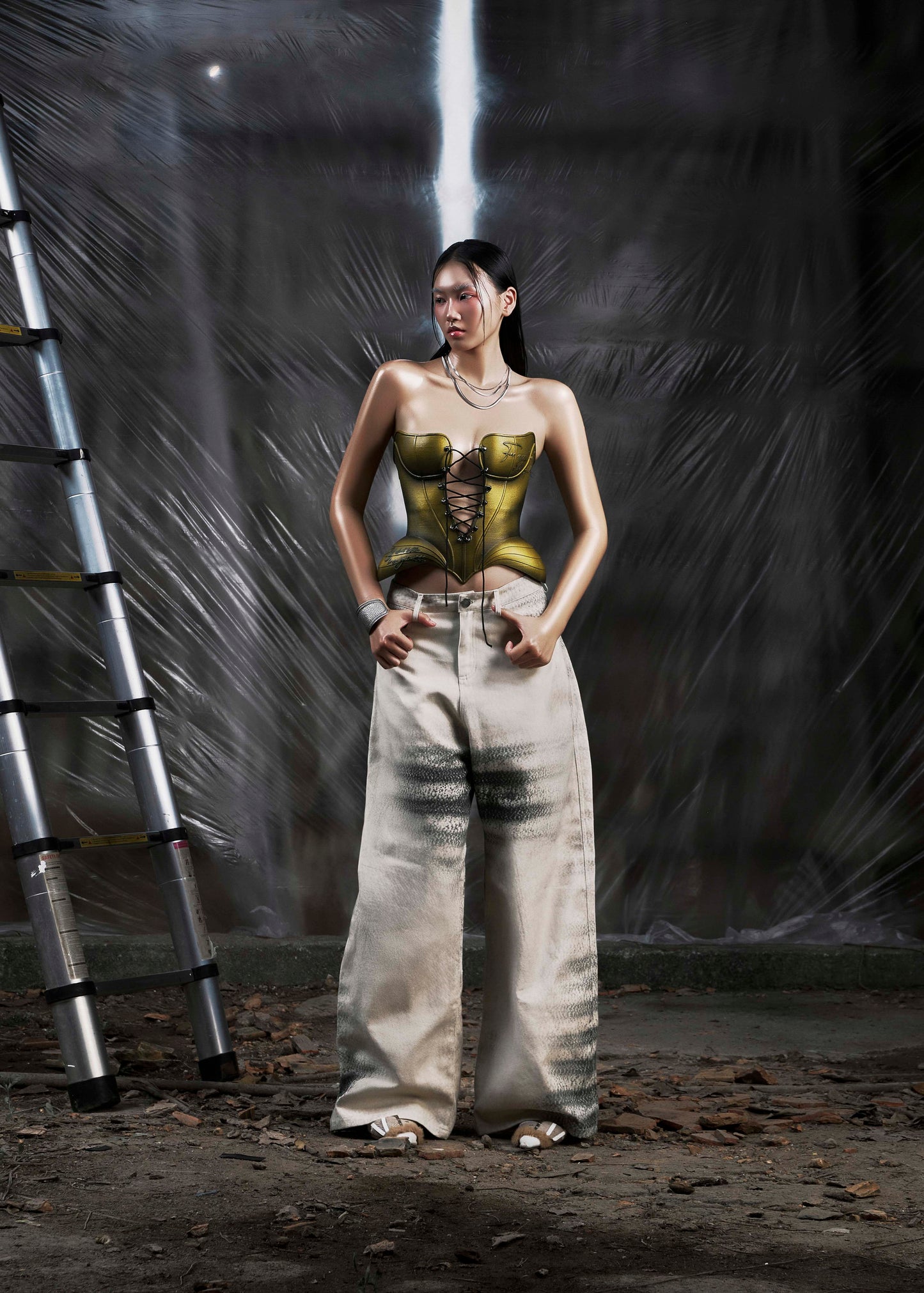 NONE Metalic Lace Up 3D Corset
