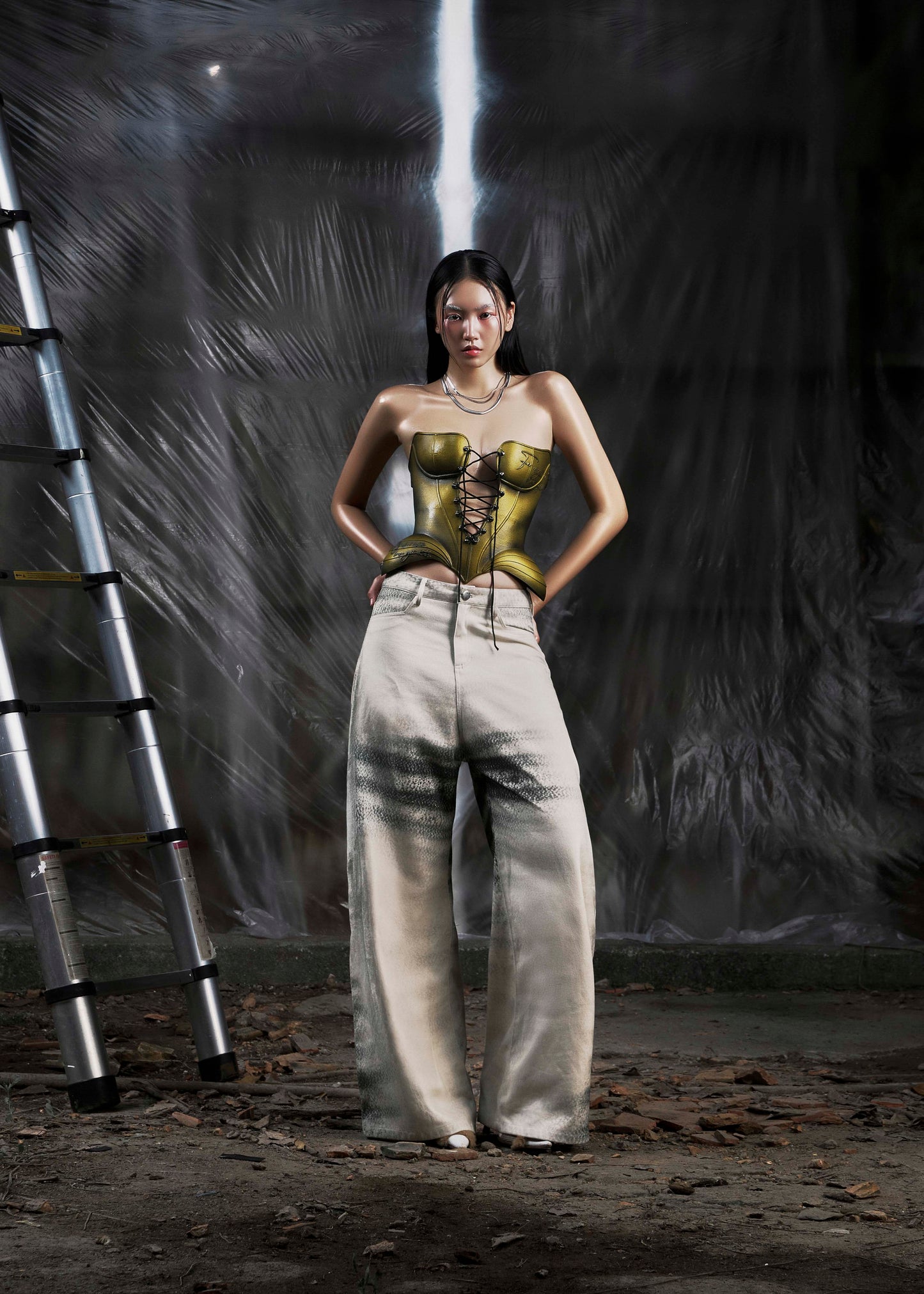 NONE Metalic Lace Up 3D Corset