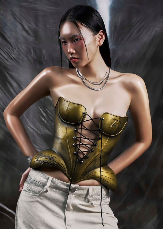 NONE Metalic Lace Up 3D Corset