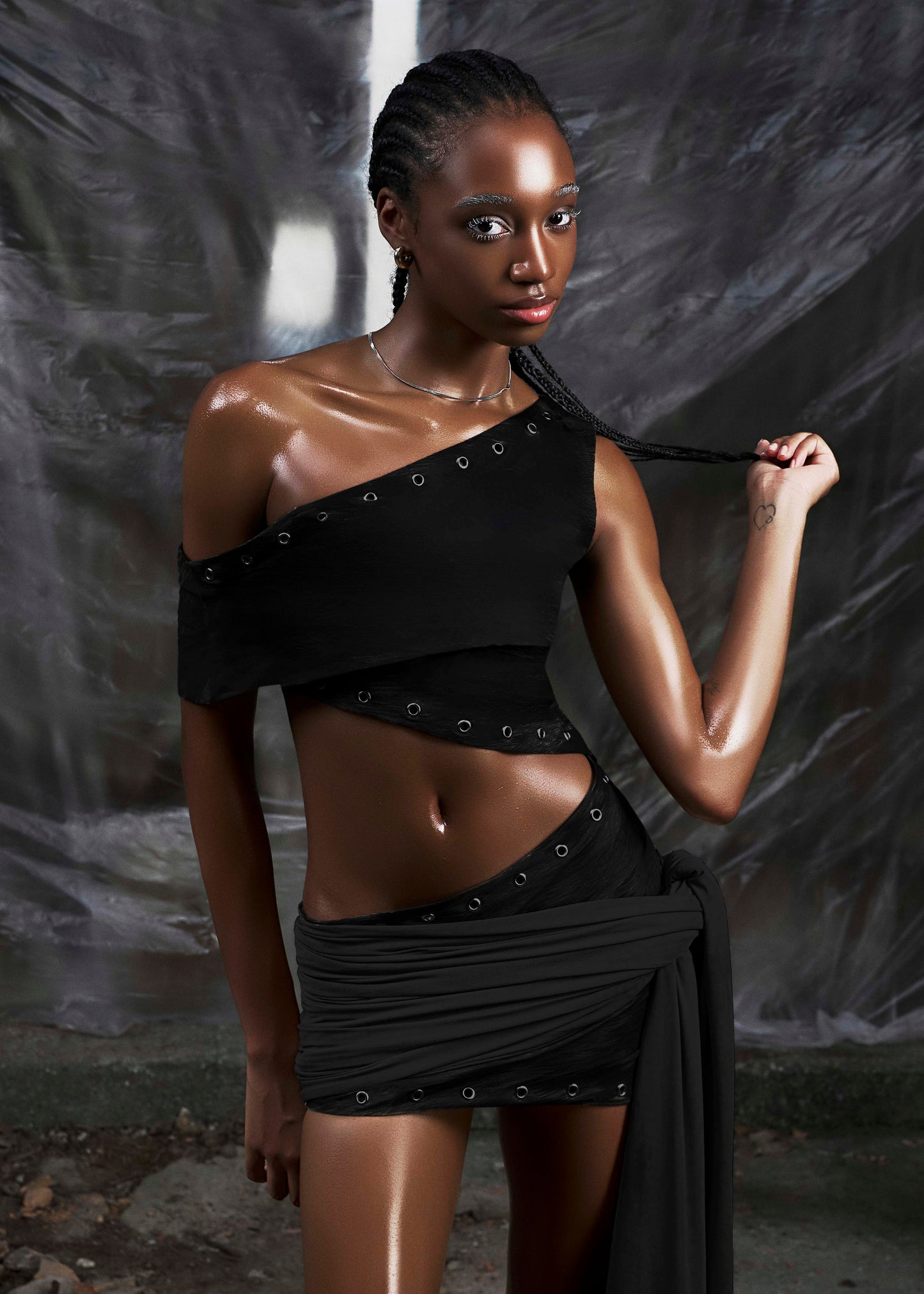 NONE One Shoulder Cut Out Wrapped Hips Dress