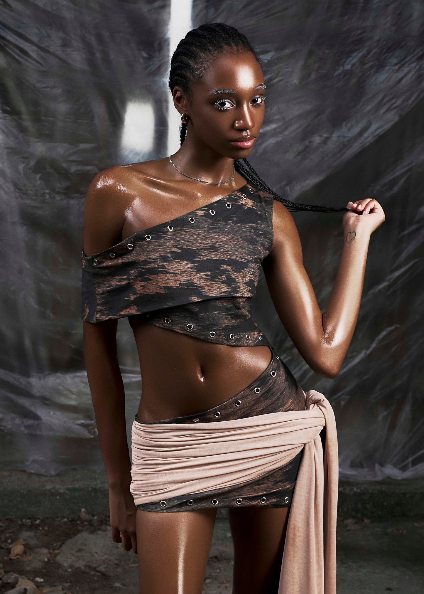 NONE One Shoulder Cut Out Wrapped Hips Dress