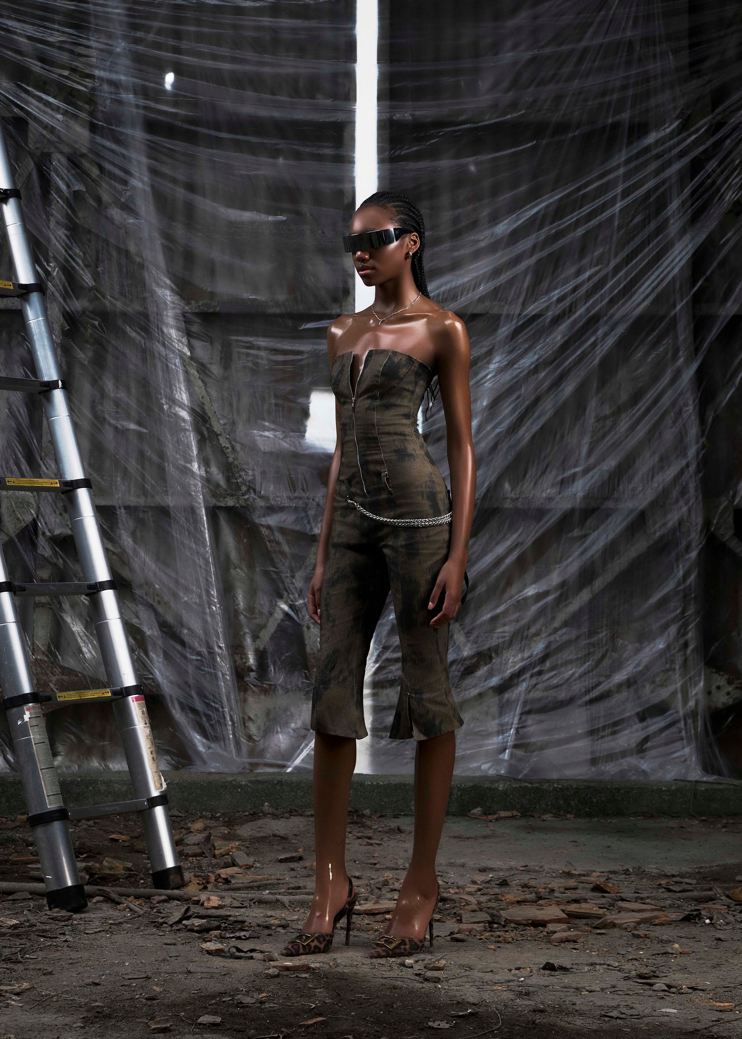 NONE Strapless Flared Jumpsuit