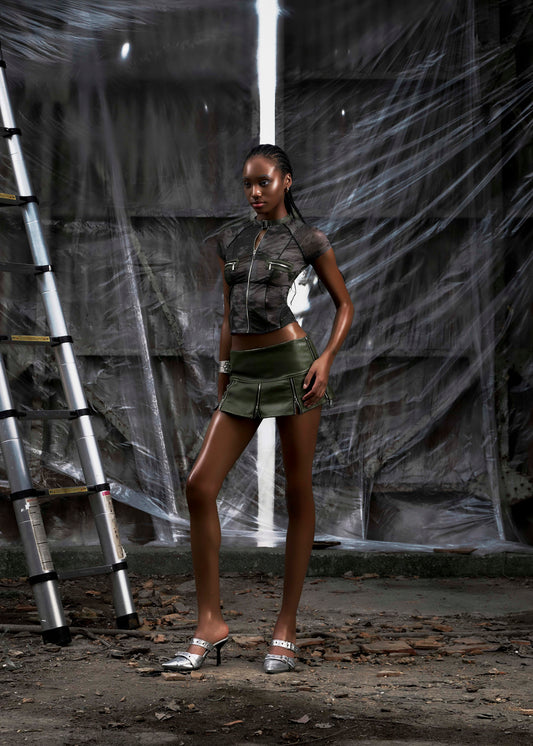 NONE Zippers Faux Mini Skirt