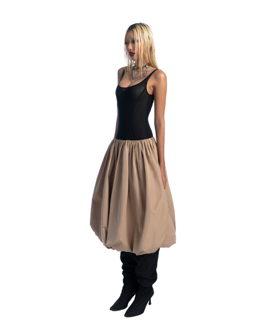 Puzzle Mesh Tank Bubble Midi Dress