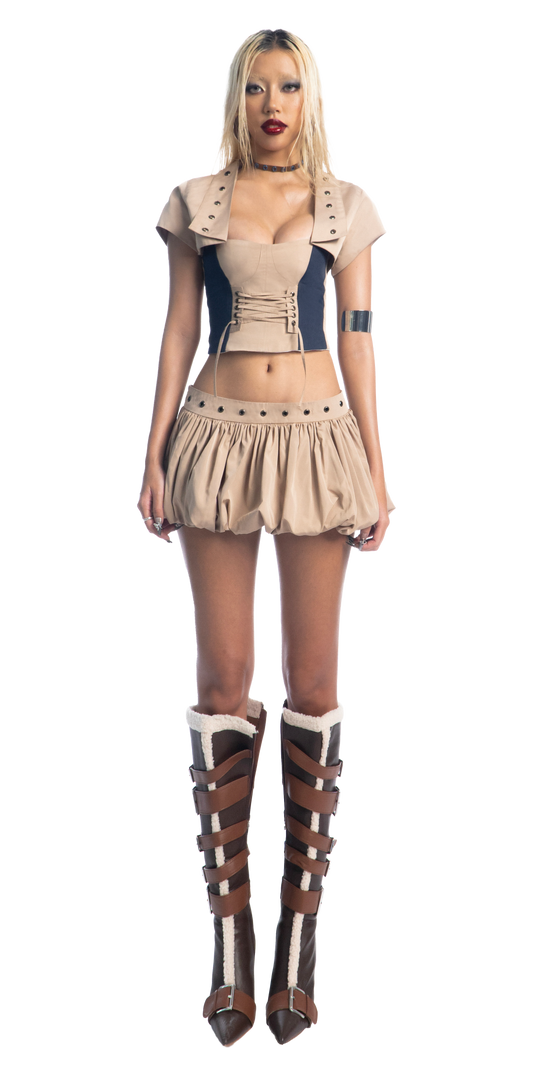 Puzzle Puff Hem Parachute Mini Skirt