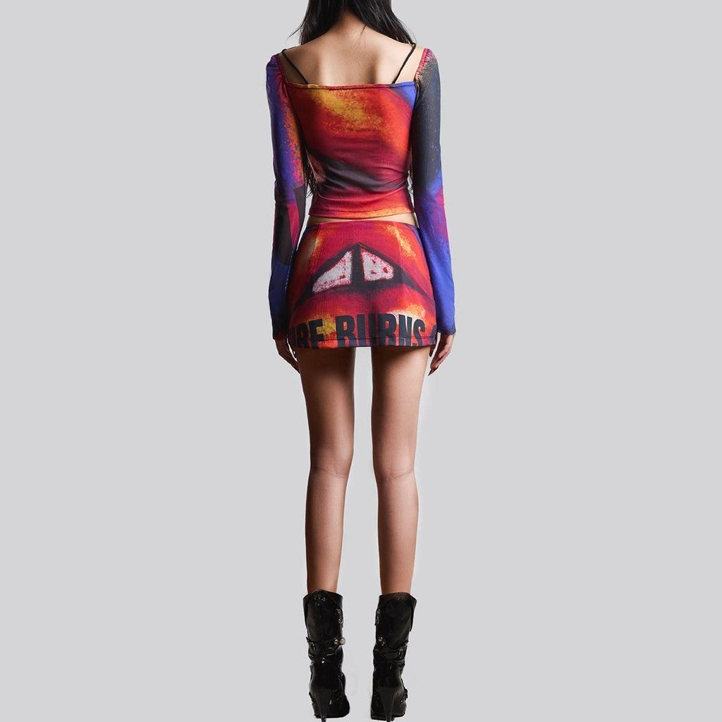 IUNU Long Sleeve Cutout Mesh Top