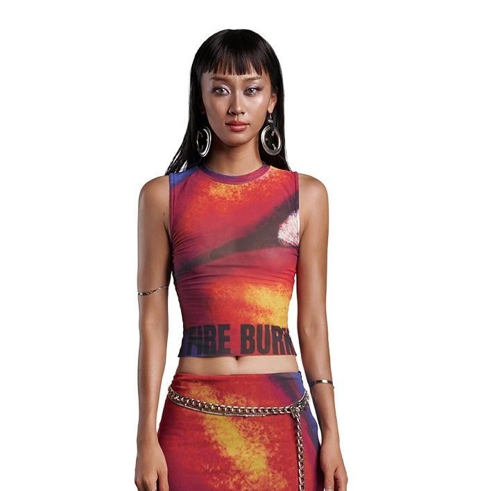IUNU Lips Printed Mesh Tanktop