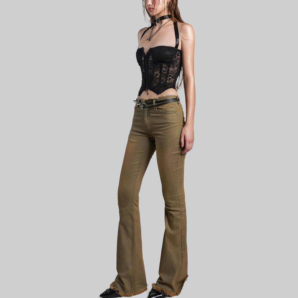 IUNU Lace Ribbon Strap Corset Top