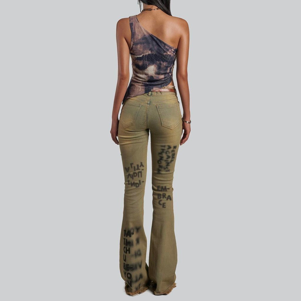 IUNU One Shoulder Sleeveless Mesh Top