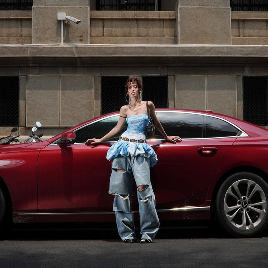 IUNU Strapless Bubble Hem Mini Dress