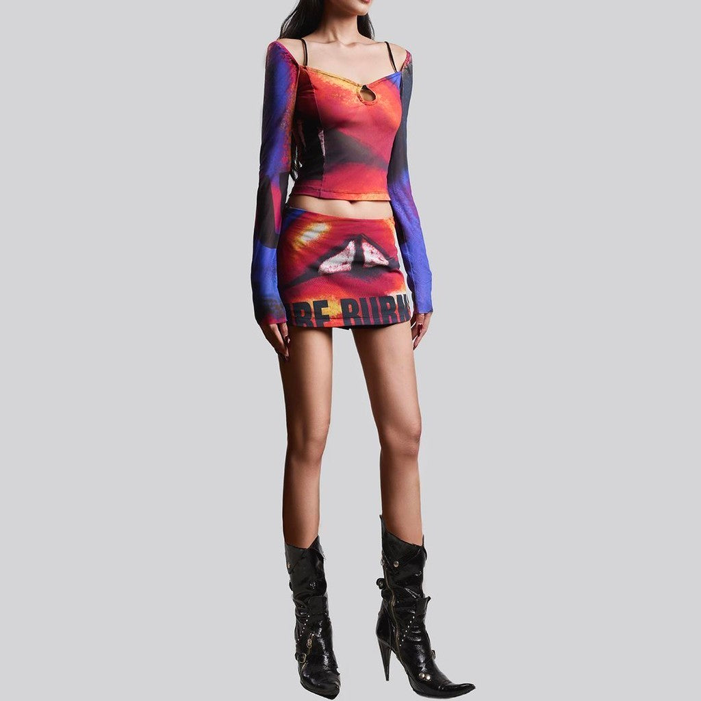 IUNU Lips Printed Mesh Mini Skirt