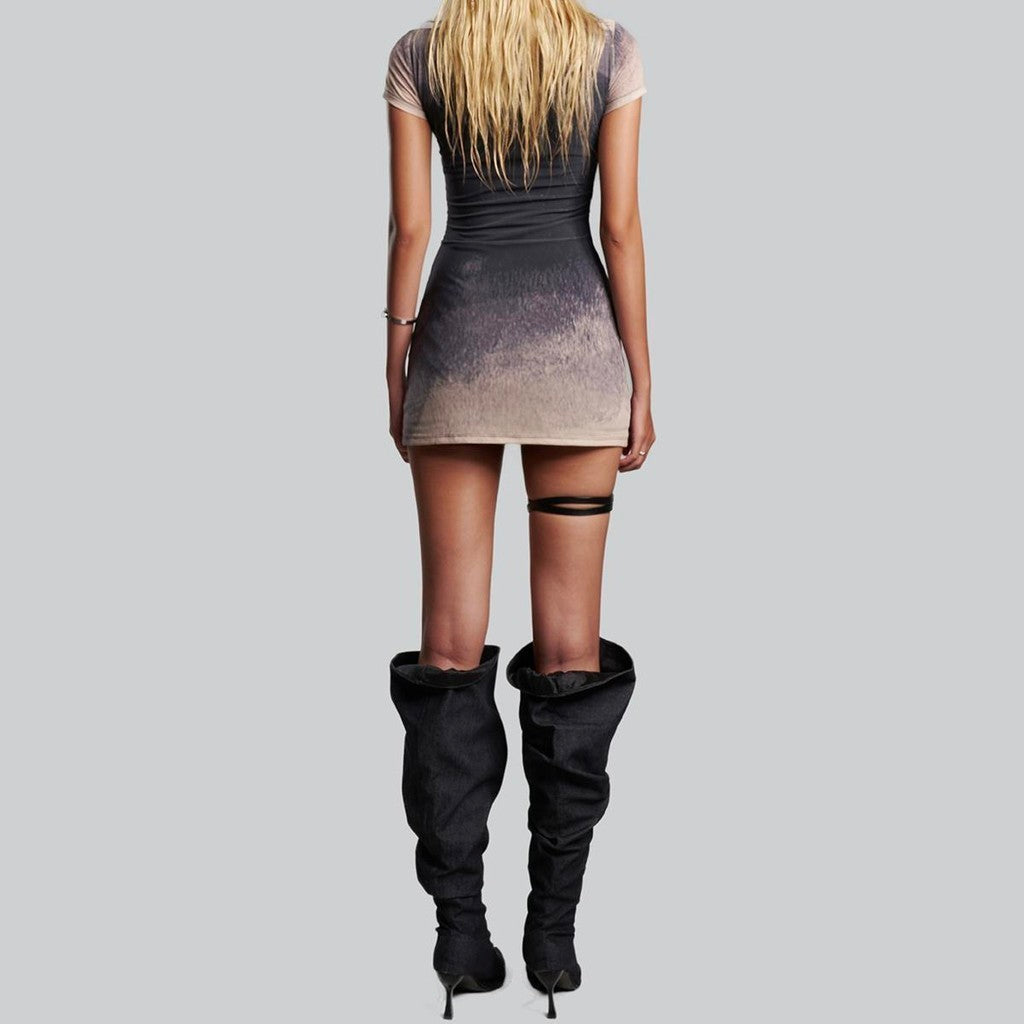 IUNU High Neck Letter Printed Dress