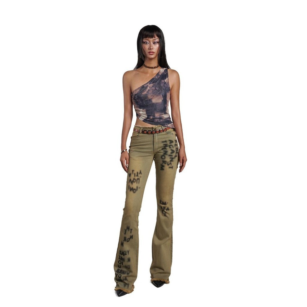 IUNU One Shoulder Sleeveless Mesh Top