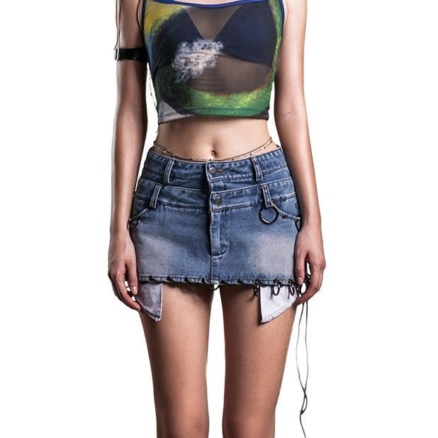 IUNU Double Waist Mini Denim Skirt
