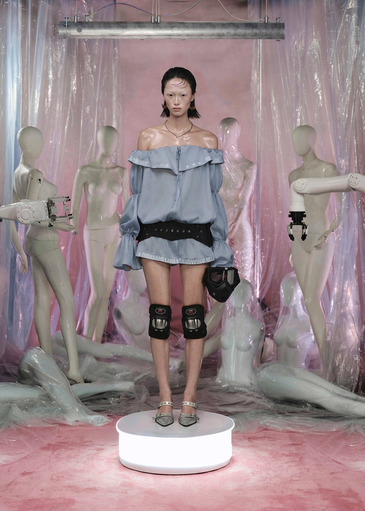 LABEL Silk Off Shoulder Puffy Sleeved Shirt