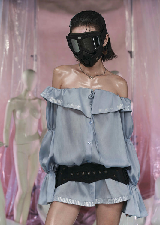 LABEL Silk Off Shoulder Puffy Sleeved Shirt