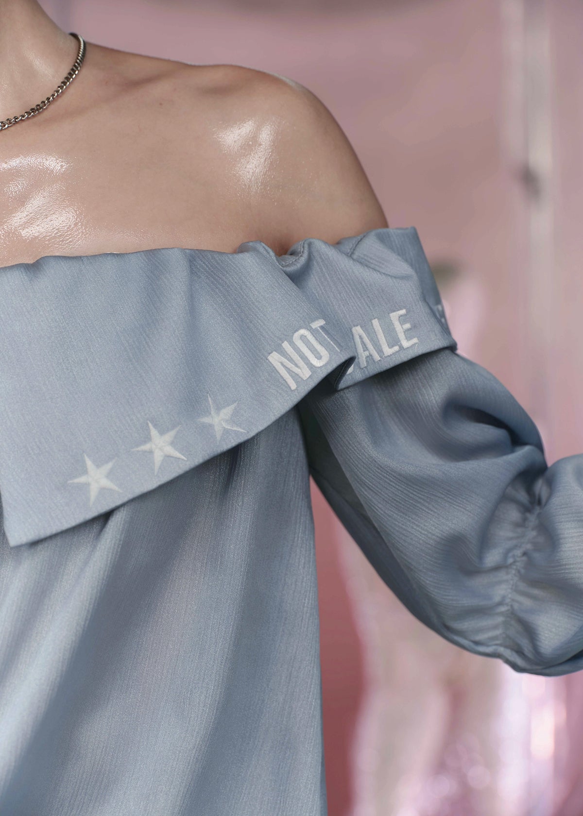 LABEL Silk Off Shoulder Puffy Sleeved Shirt