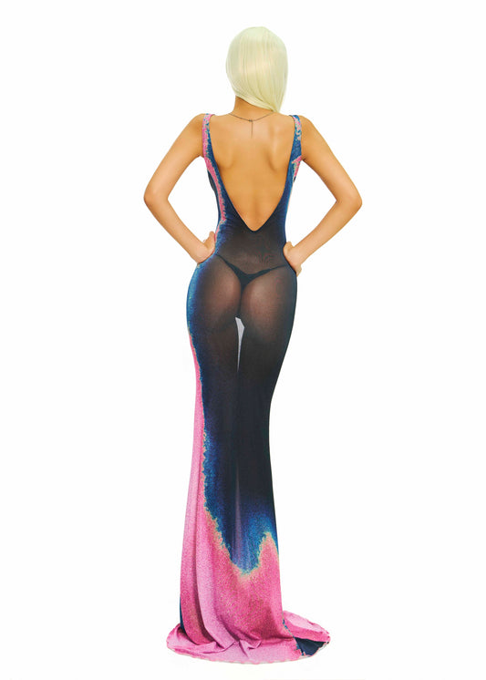 BONG Gradient Deep V Neck Maxi Dress
