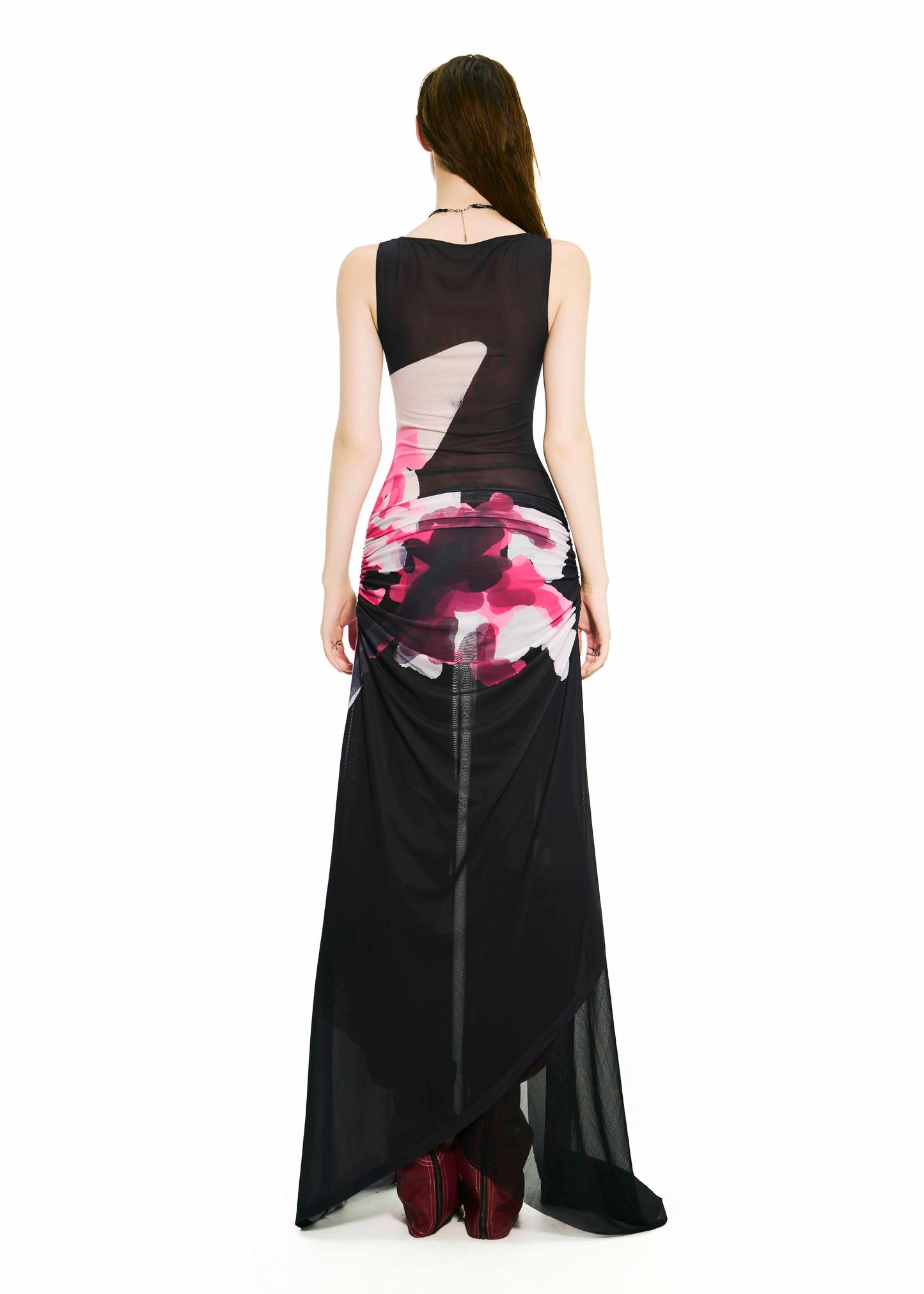 BONG Blooms Hand Drawn Front Thigh Ruched Layer Dress