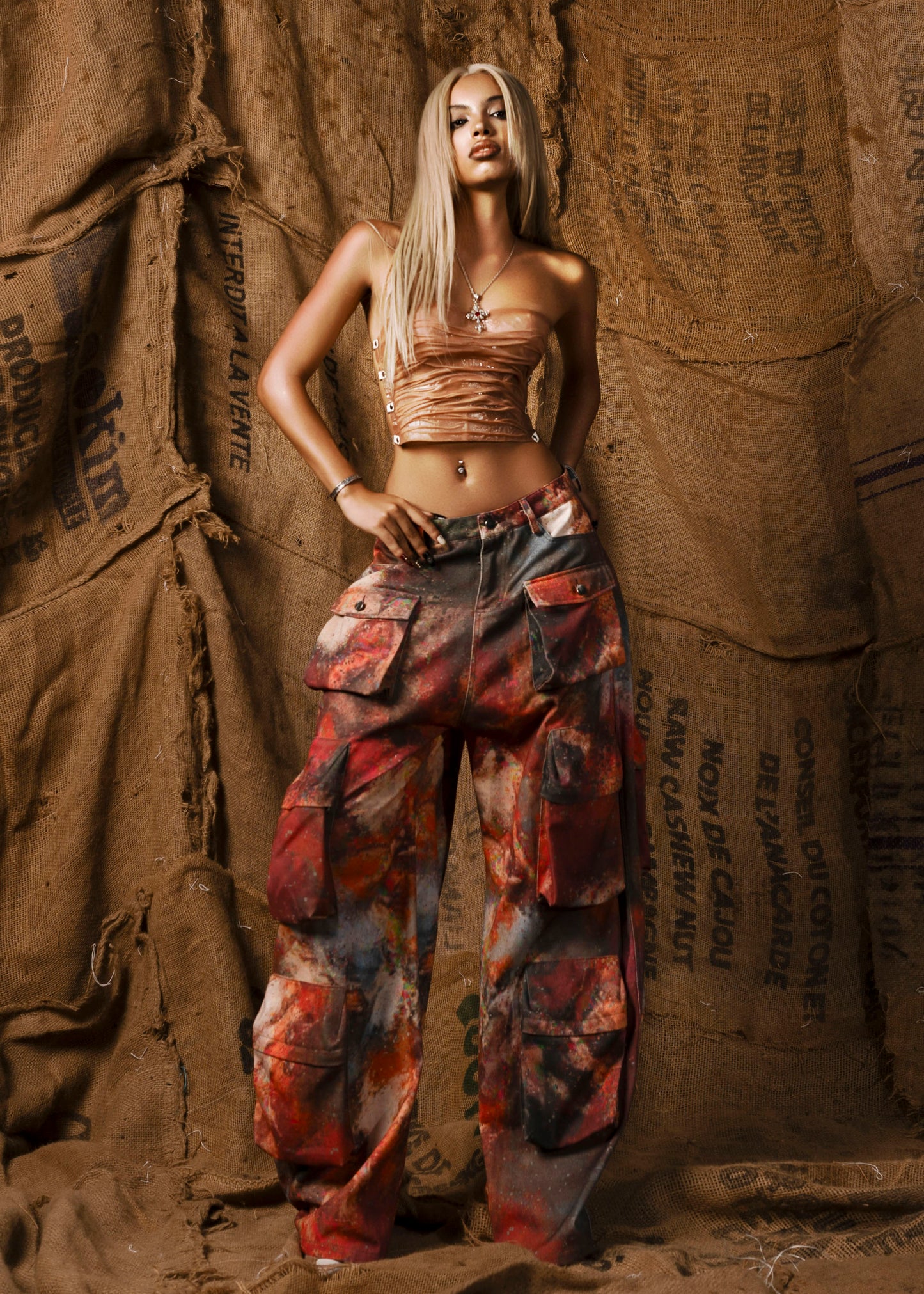 Mother Painted Pattern Cargo Jeans
