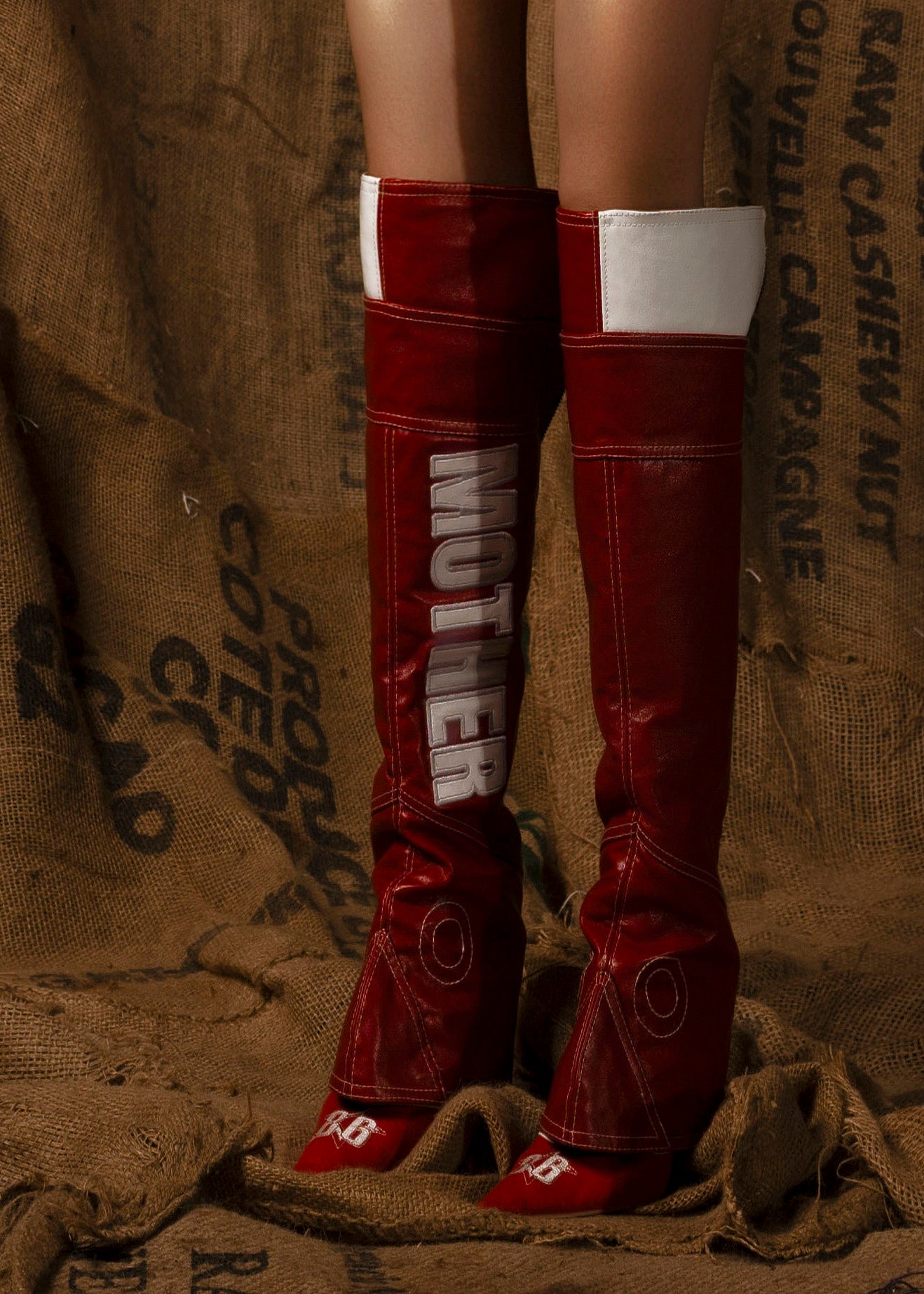 Mother Red Leather Cover Boots
