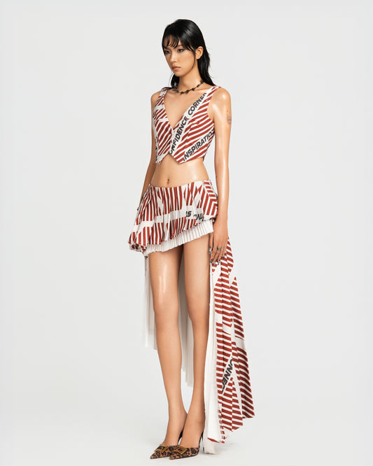 MAP Striped Asymmetric Pleated Skirt