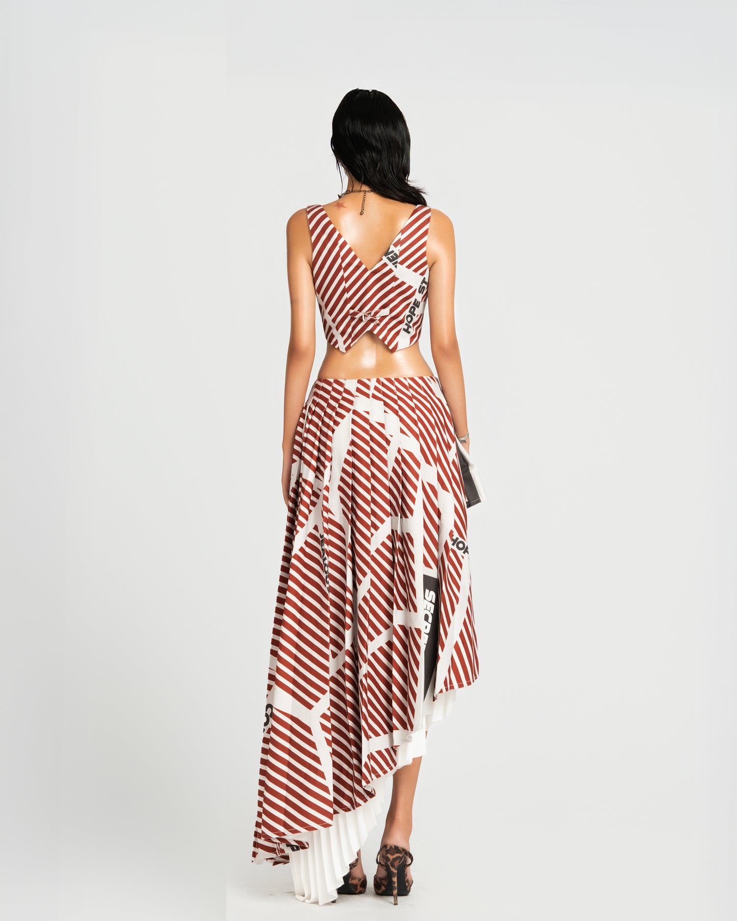 MAP Striped Asymmetric Pleated Skirt