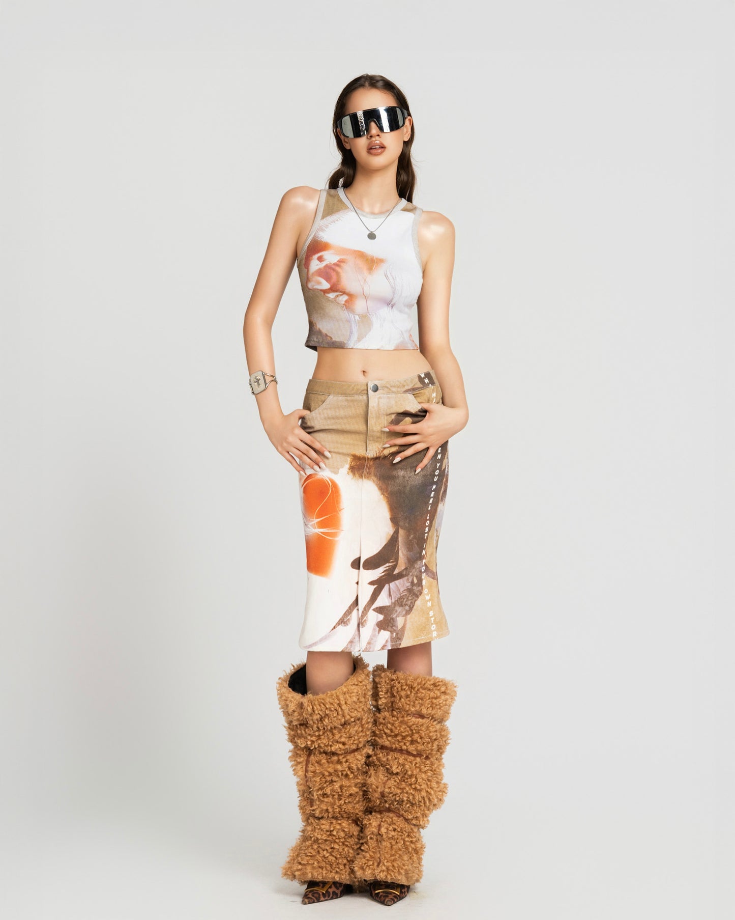 MAP Face Printed Cropped Top