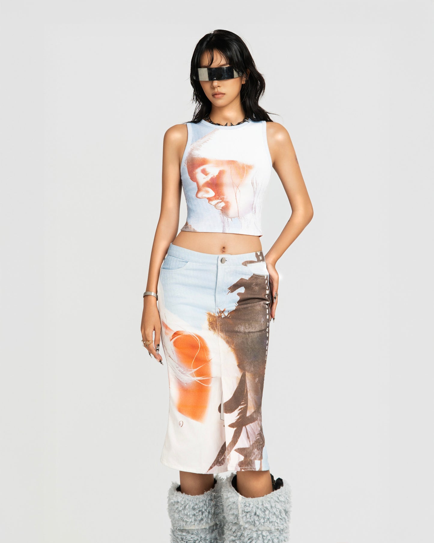 MAP Face Printed Cropped Top
