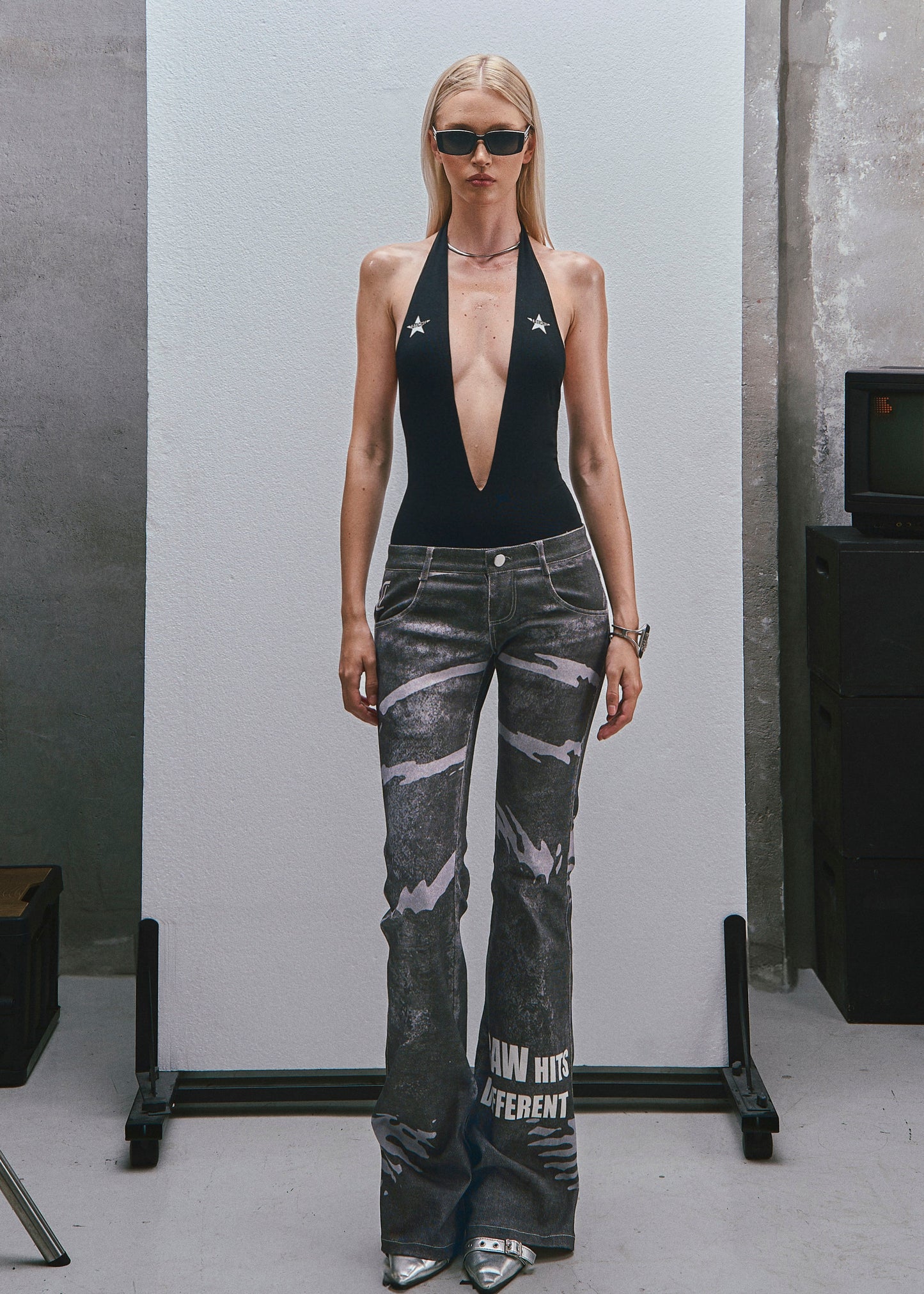 RAW Low Waist Printed Flared Jeans