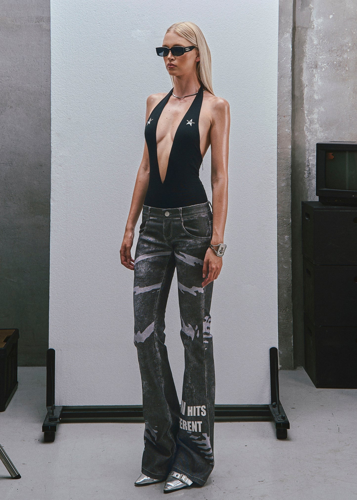 RAW Low Waist Printed Flared Jeans
