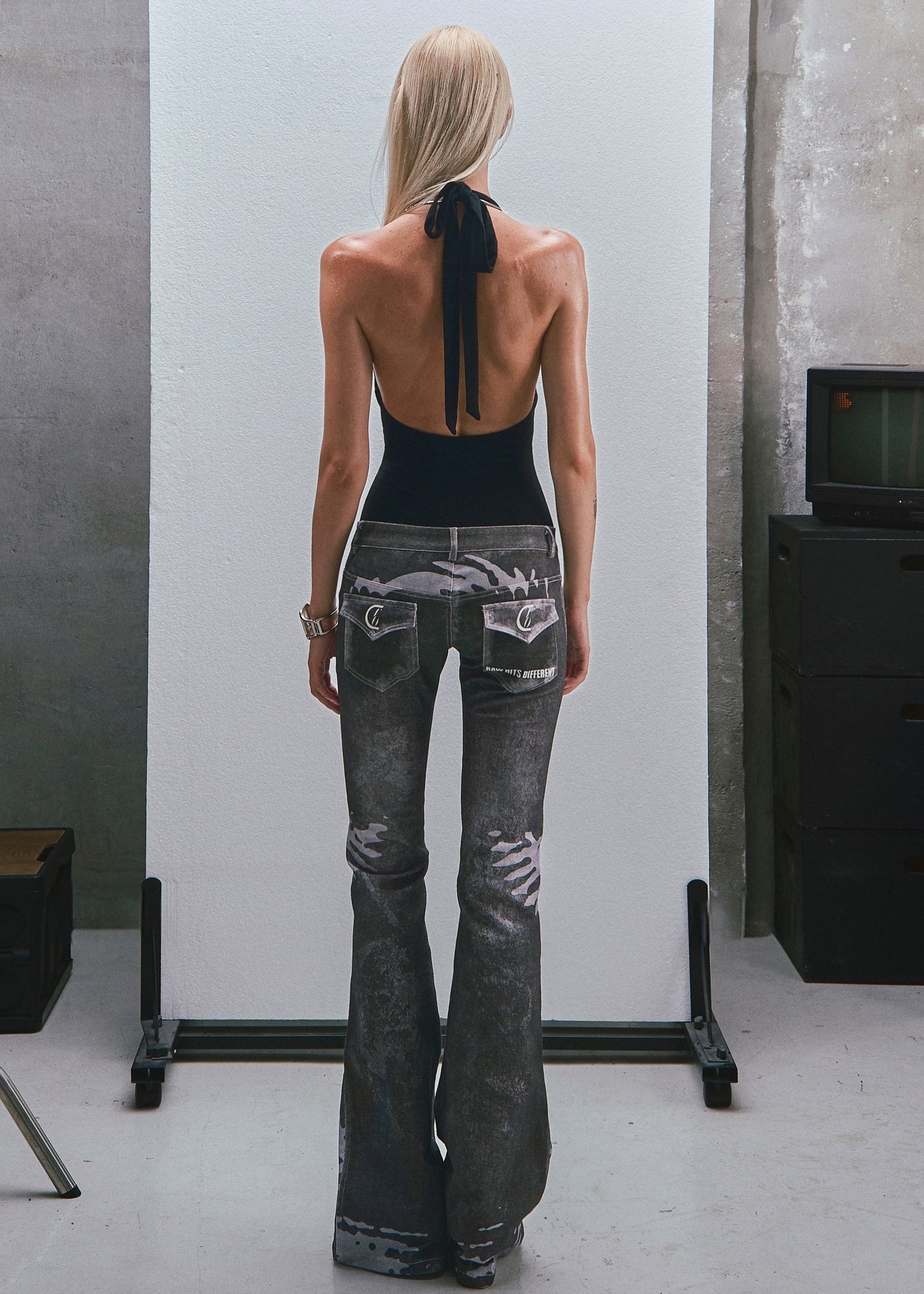 RAW Low Waist Printed Flared Jeans