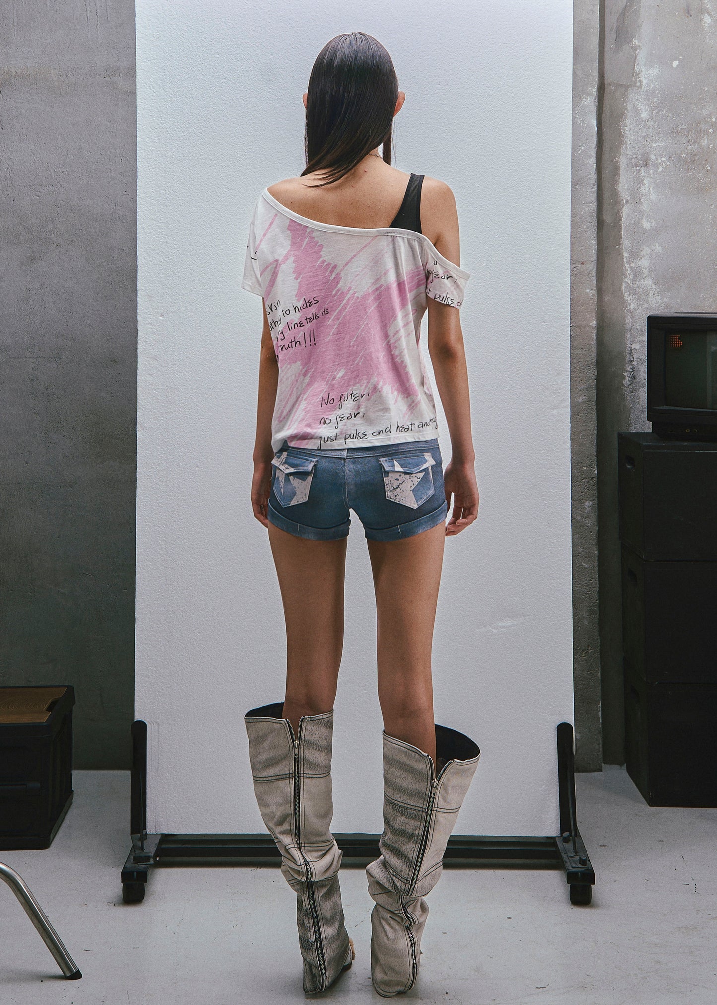 RAW Stars Printed Asymmetrical Cold Shoulder Top