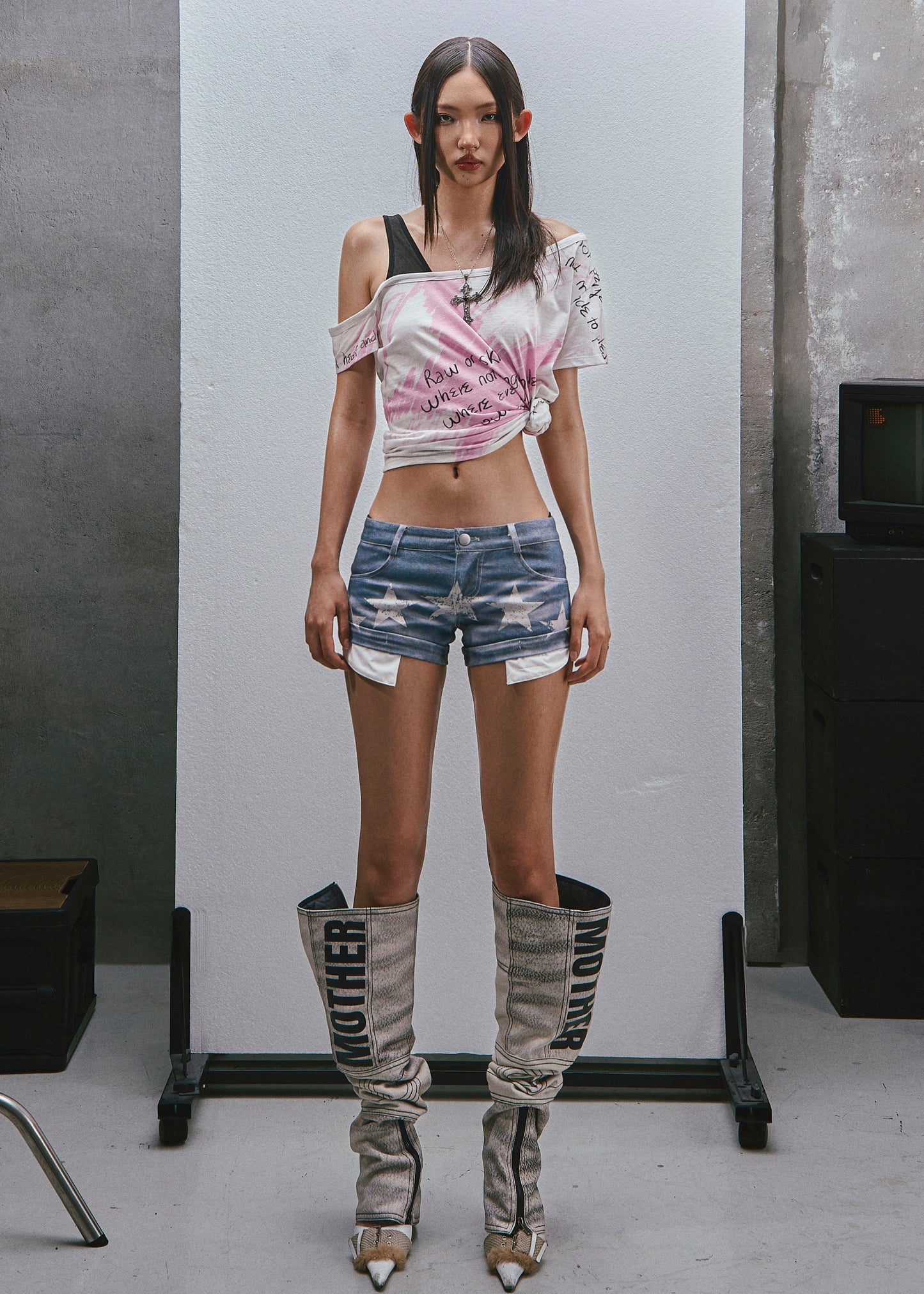 RAW Low Waist Printed Short Jeans