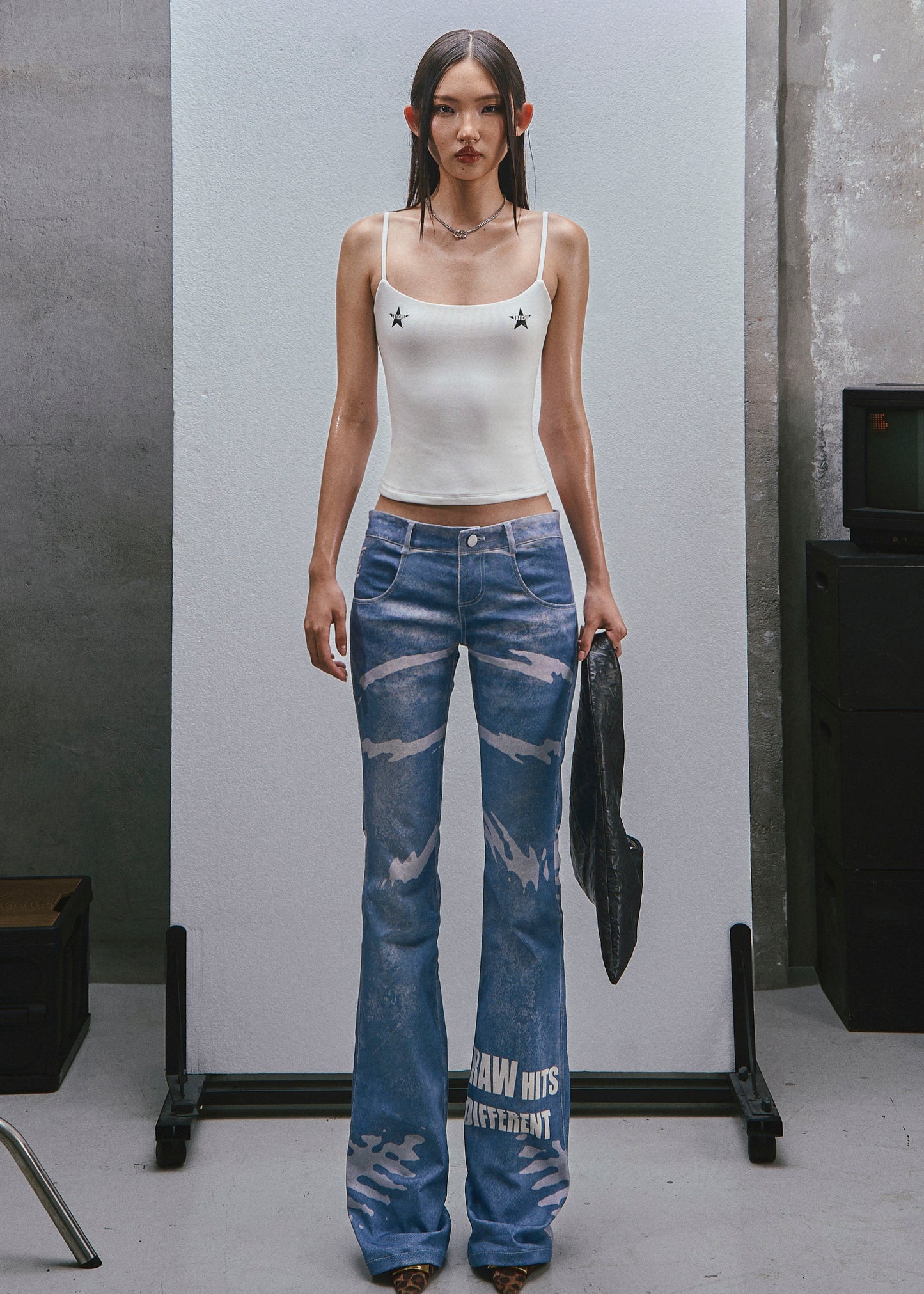 RAW Low Waist Printed Flared Jeans
