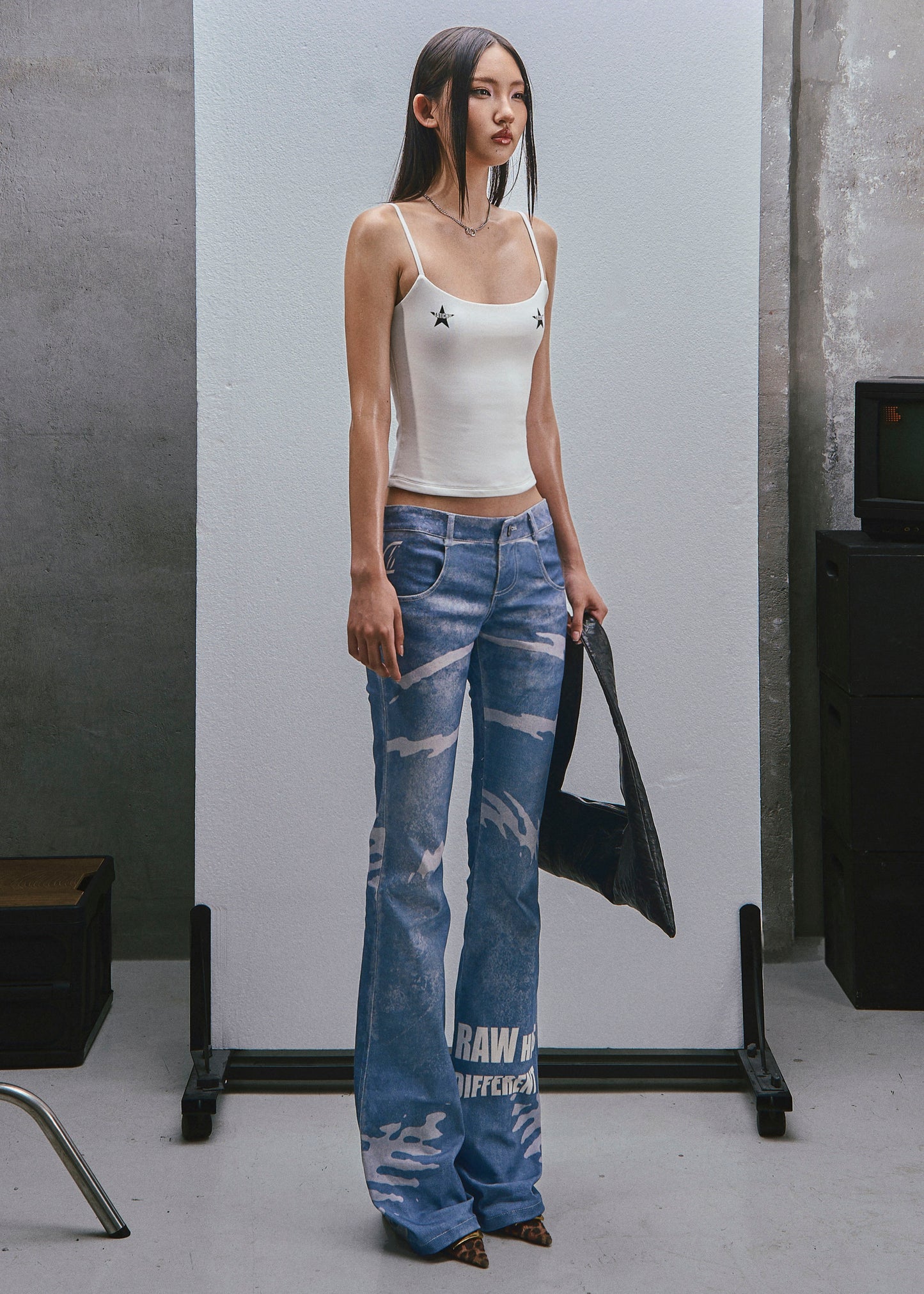 RAW Low Waist Printed Flared Jeans