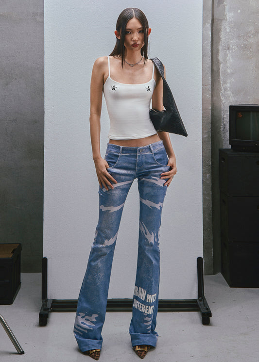 RAW Low Waist Printed Flared Jeans