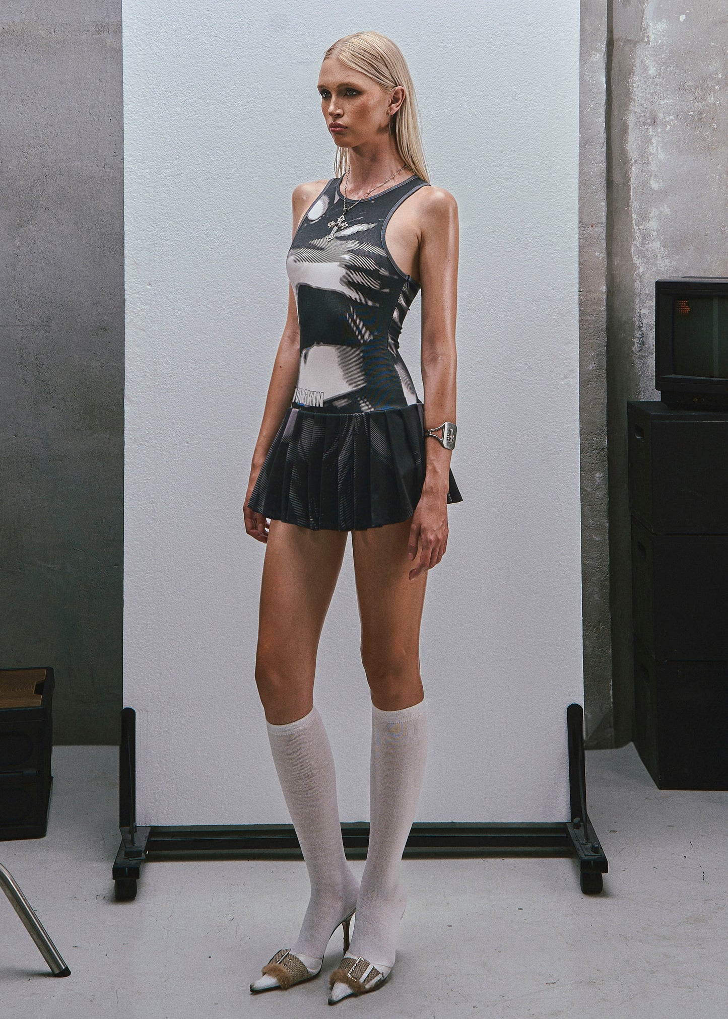 RAW Printed Tank Pleated Mini Dress